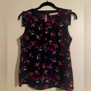 Navy Cherry Print Spring/Summer Top -Sz S